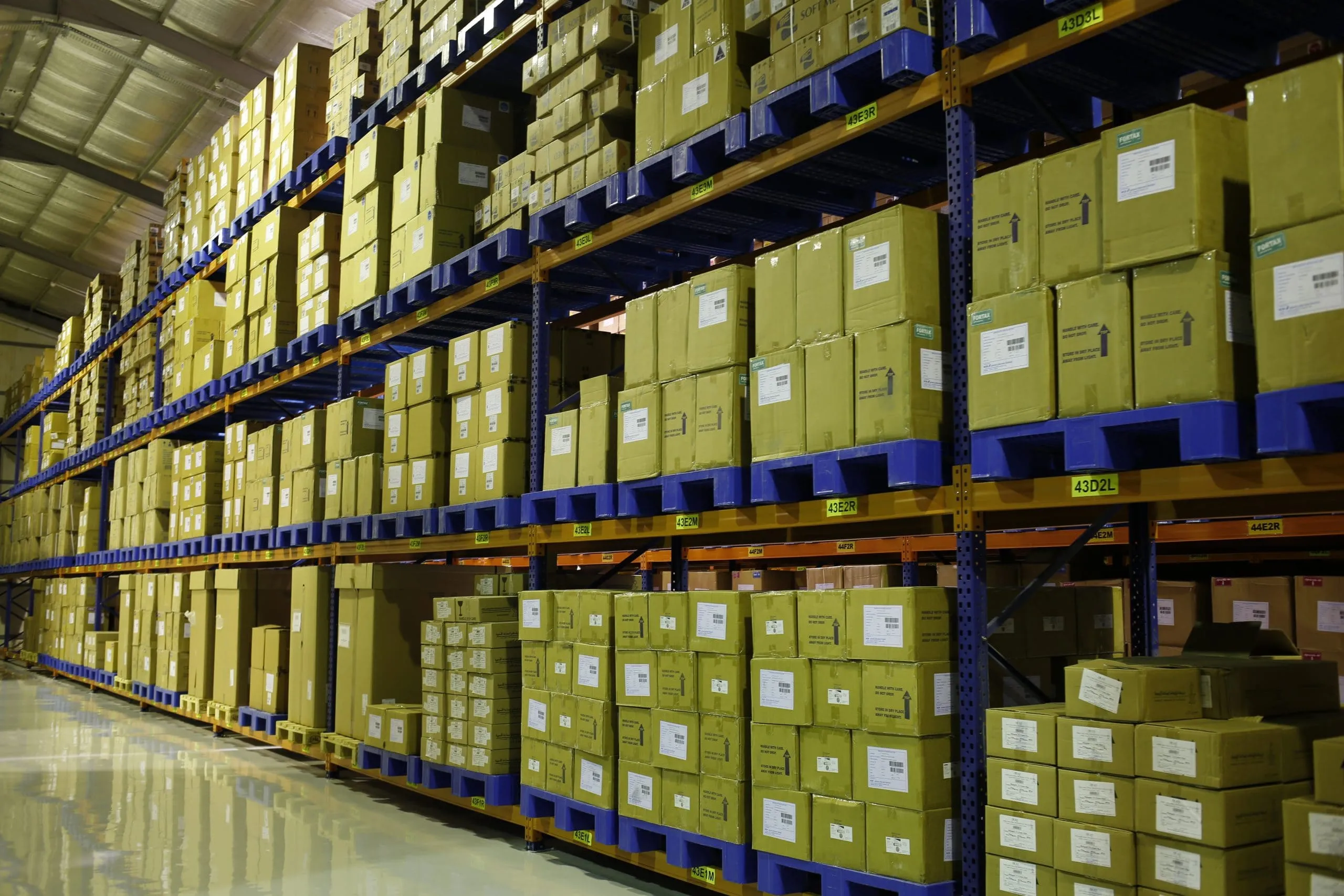 Pallet racking in a Kawkab Scientific Bureau GDP warehouse